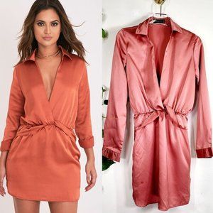 PRETTYLITTLETHING Red Shirt Dress 2 XS Long Sleeve Poplin Twist Front Katalea